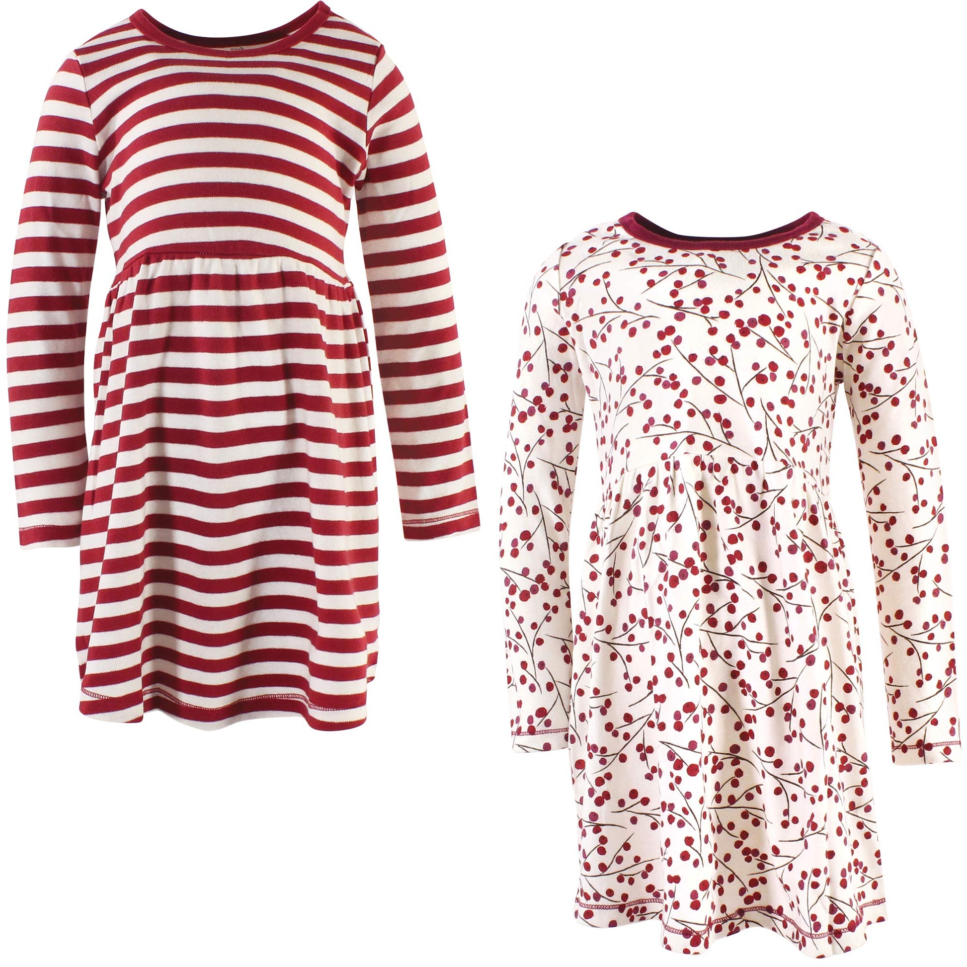 Touched By Nature Baby Girls Organic Cotton Short-Sleeve And Long-Sleeve Dresses Casual Dress, Youth Berry Branch Long Sleeve, 6