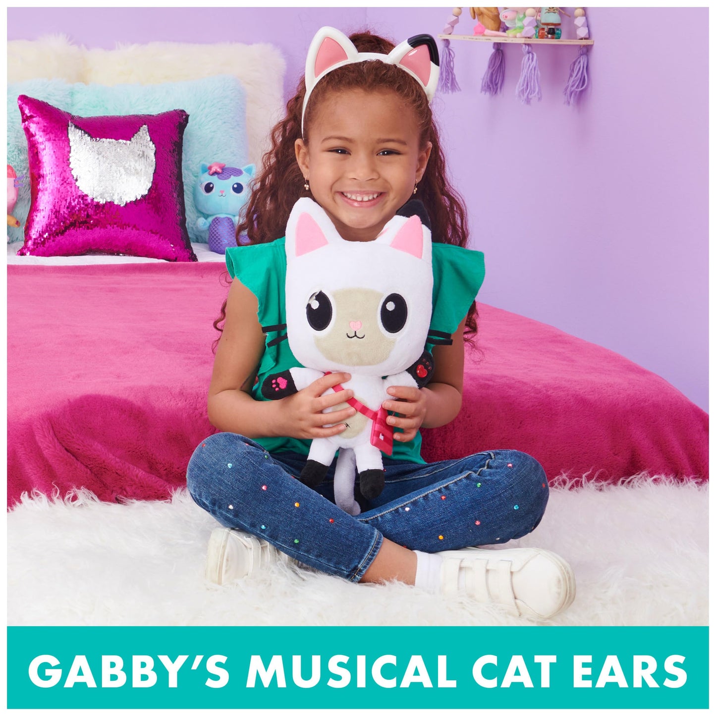 Gabbys Dollhouse, Magical Musical Cat Ears, Kids Costume with Lights, Music, Sounds & Phrases, Pretend Play Toys for Girls Ages