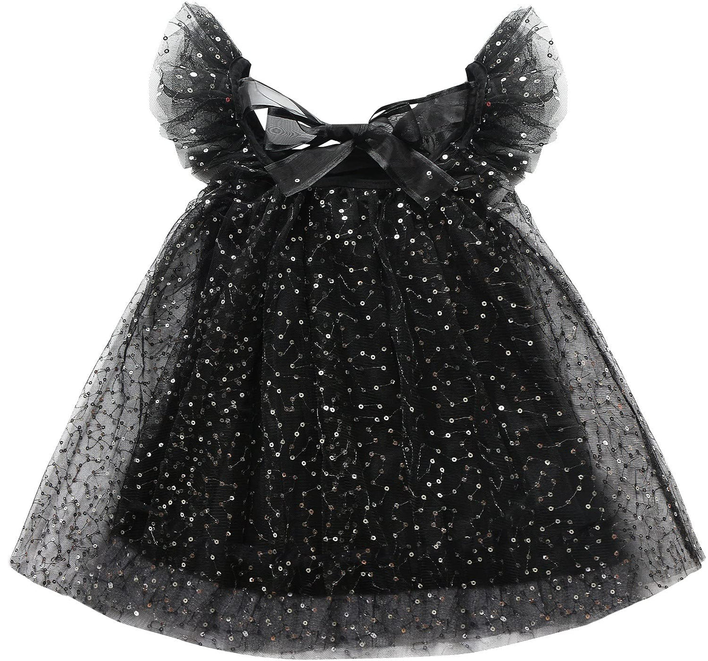 Agqt Child Girls Tulle Tutu Dress Sleeveless Sequin Layered Summer Baptism Birthday Pageant Party Gowns Halloween Dress Black-Se