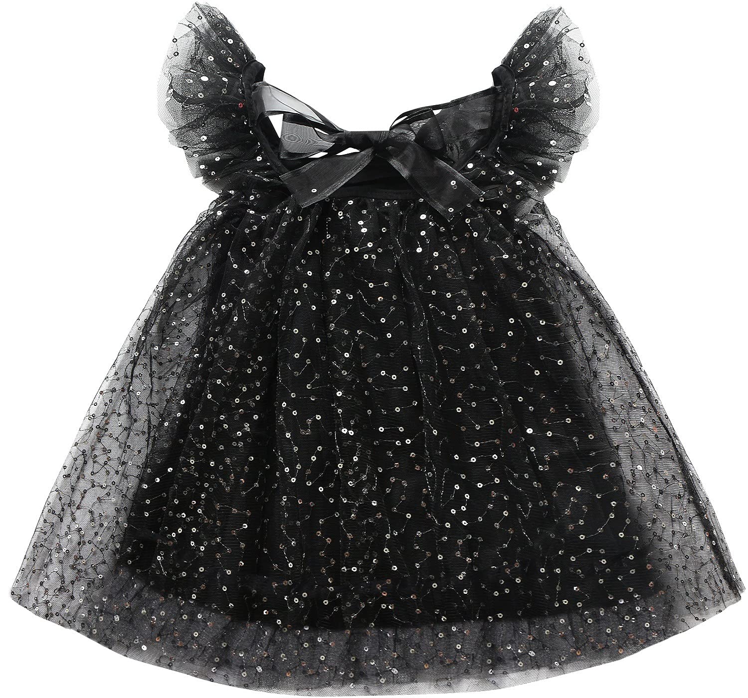 Agqt Child Girls Tulle Tutu Dress Sleeveless Sequin Layered Summer Baptism Birthday Pageant Party Gowns Halloween Dress Black-Se