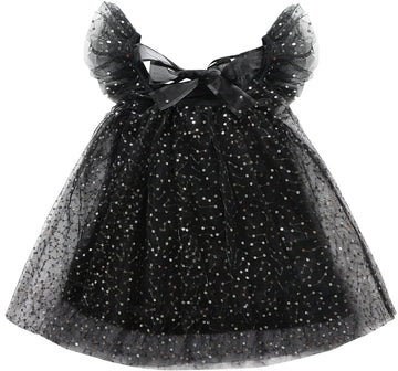Agqt Child Girls Tulle Tutu Dress Sleeveless Sequin Layered Summer Baptism Birthday Pageant Party Gowns Halloween Dress Black-Se