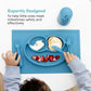 Ezpz Happy Mat - 24 Months+ (Blue) - 100% Silicone Suction Plate With Built-In Placemat For Toddlers + Preschoolers - Divided To