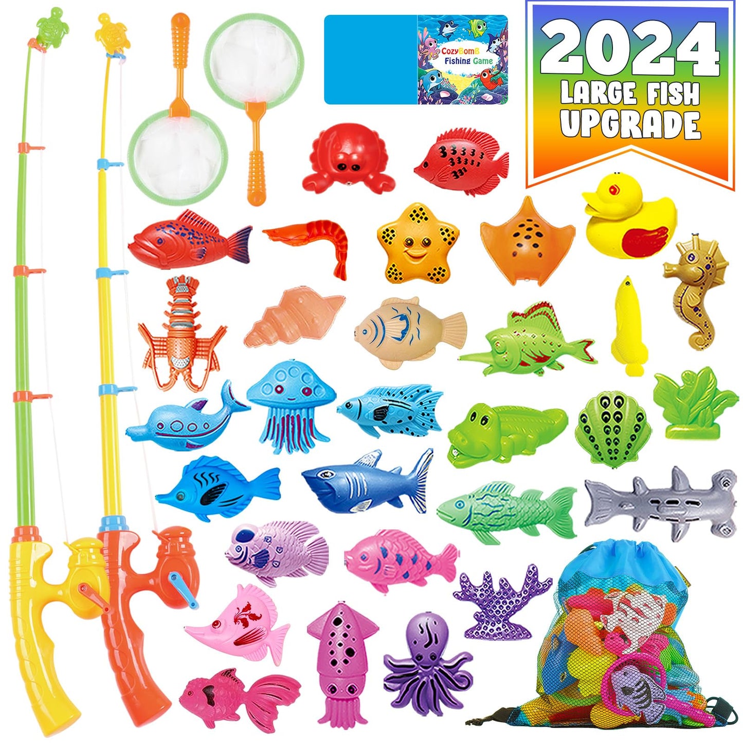 CozyBomB Magnetic Fishing Game for Kids | Bath Pool Toys Set for Water Table Learning Education Fishin for Bathtub Fun with Anim