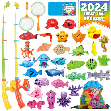 CozyBomB Magnetic Fishing Game for Kids | Bath Pool Toys Set for Water Table Learning Education Fishin for Bathtub Fun with Anim