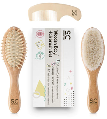 Baby Hair Brush And Baby Comb Set For Newborn, Boy And Girl - Wooden Baby Brush W/Soft Goat Bristles For Cradle Cap - Infant, To