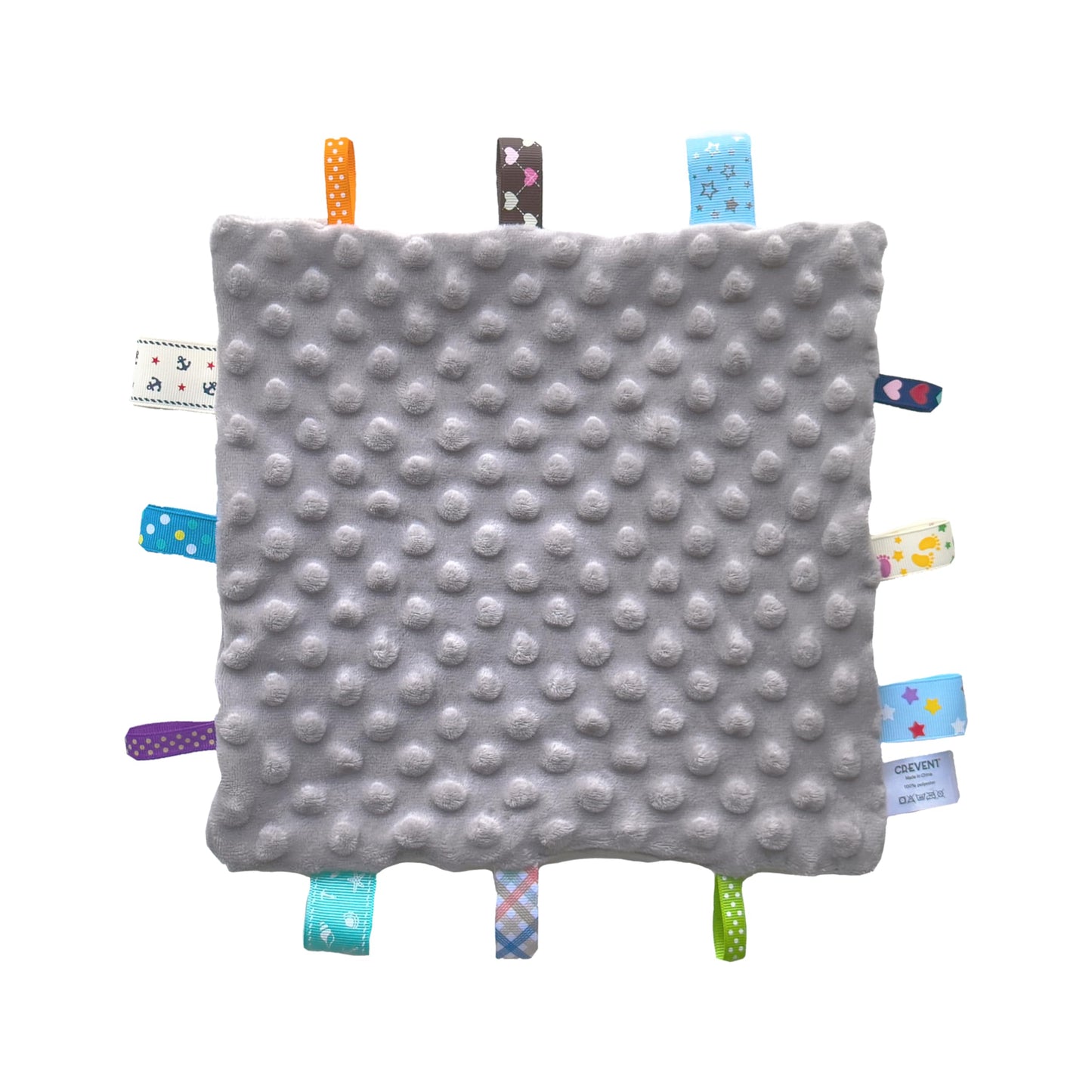 Crevent Baby Welcome Gift Set Storage Basket With Two Blankets+ A Security Blanket + A Taggie + A Gift Bag With Ribbon (Grey)