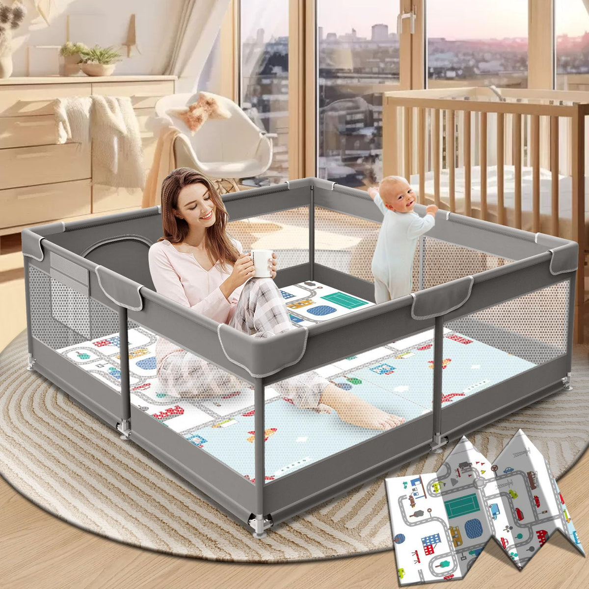Xvishx Baby Playpen With Mat, 50 X 50 Inch Play Pen Playards, Playpen ...