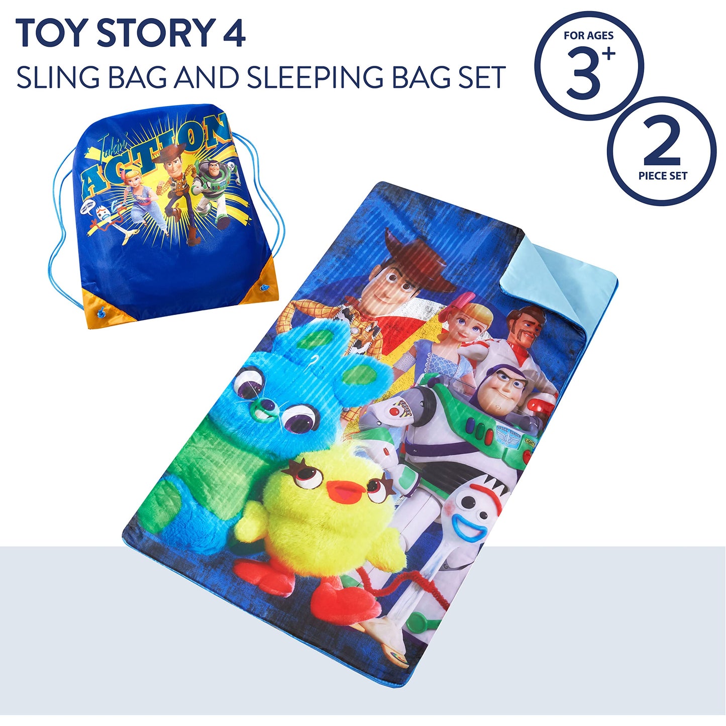 Disney Toy Story 4 Sling Bag And Cozy Lightweight Sleeping Bag, 46    L X 26    W, Ages 3+