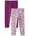 The Children'S Place Baby Girls' And Toddler Assorted Everyday Pull On Leggings, Plum/Lilac Foxes 2-Pack, 12-18 Months