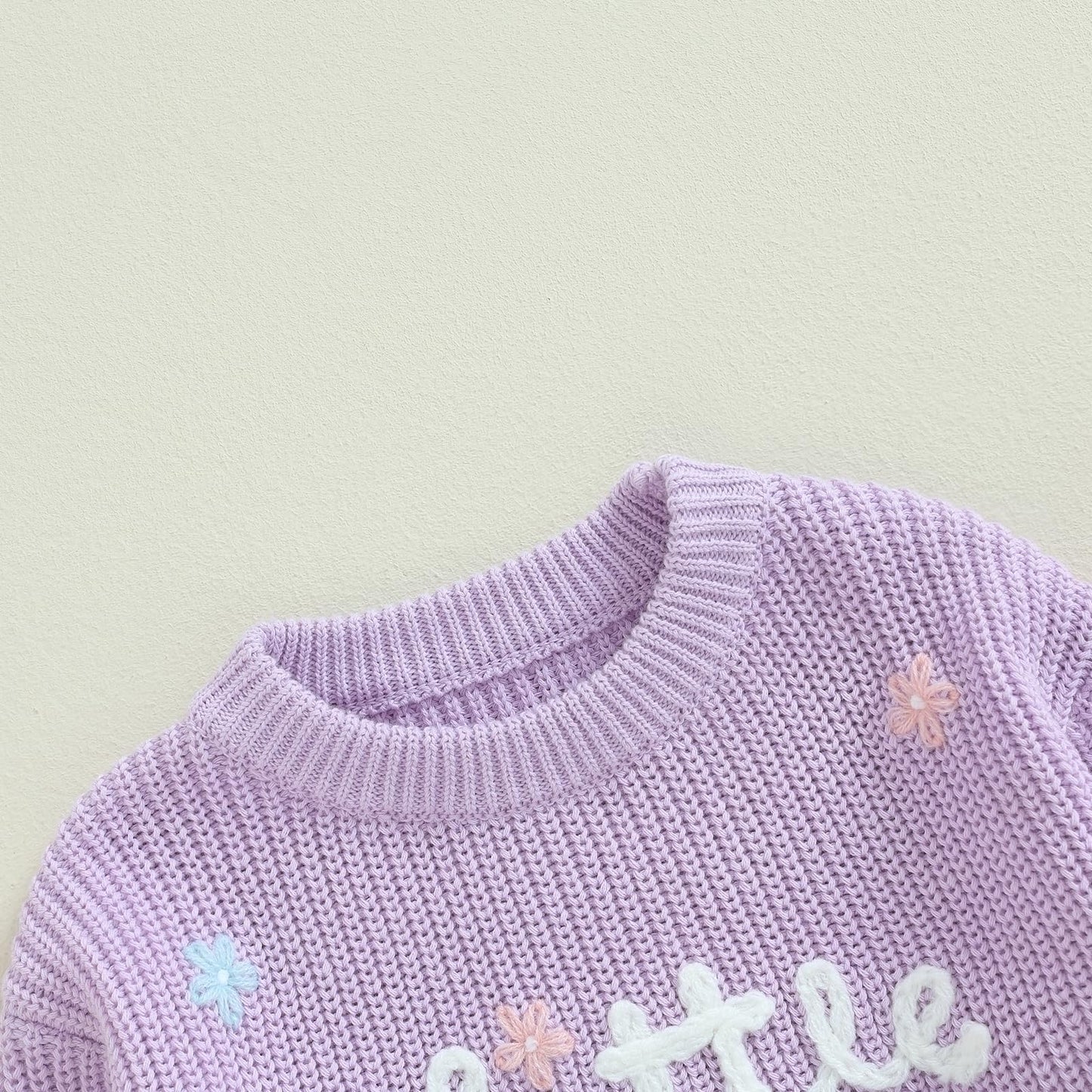 Amnnchya Toddler Infant Baby Girl Knit Sweater Big Sister Little Sister Matching Outfits Long Sleeve Pullover Sweatshirt (Purple