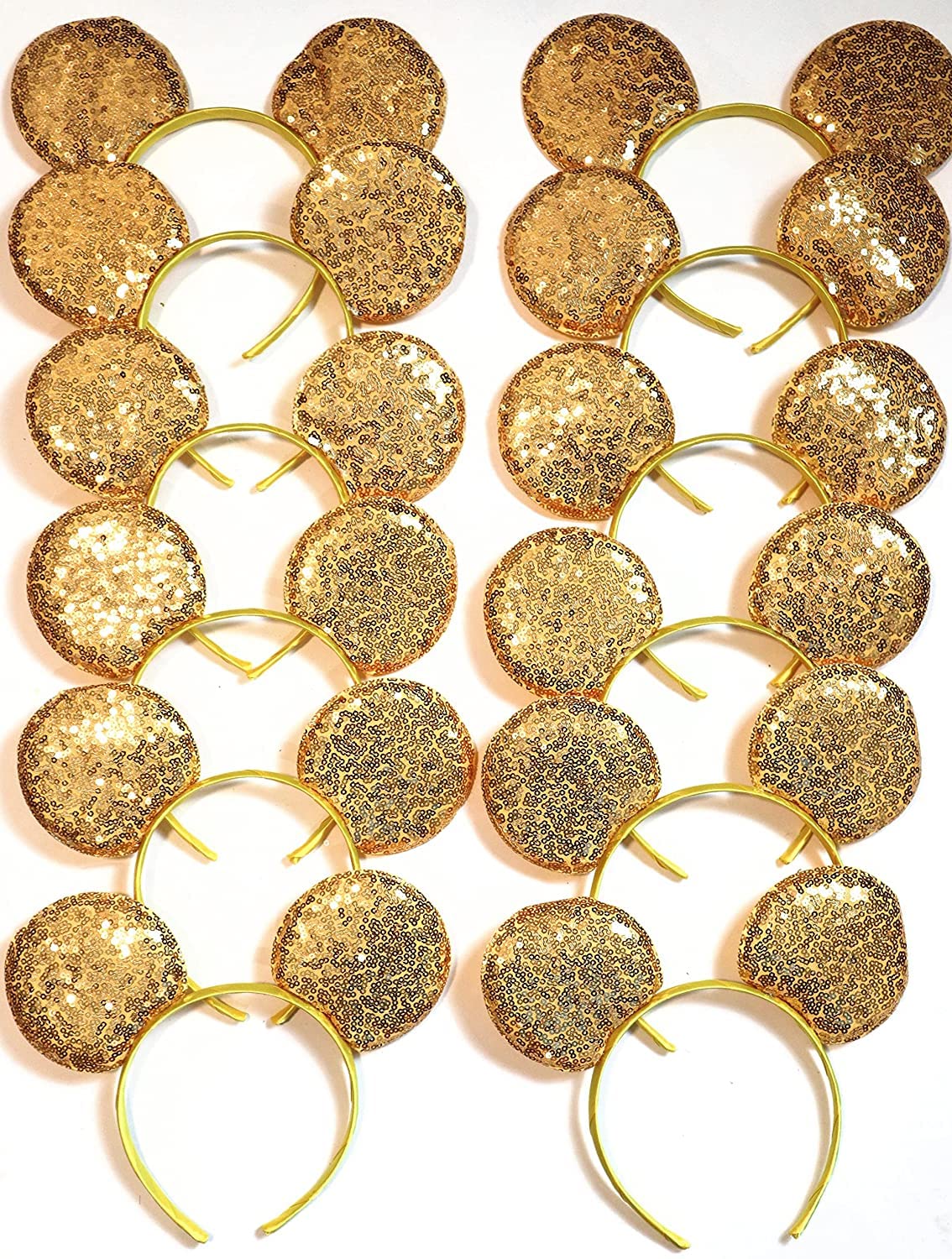Clgift Mickey Ears Set Of 12 - Gold - Costume Headband - One Size Fits Most - For Children, Disney Fans - Halloween, Christmas,