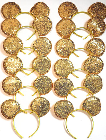 Clgift Mickey Ears Set Of 12 - Gold - Costume Headband - One Size Fits Most - For Children, Disney Fans - Halloween, Christmas,