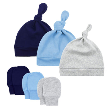 Baby Boy Hat And Mitten Set Knot Baby Beanie For Boys Newborn Hat Winter Infant Caps Navy Blue Gray