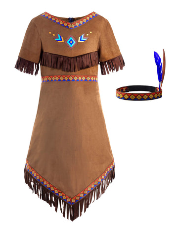 Relibeauty Girls Native Costume Kids Dress Outfit,6-7/130
