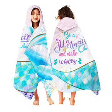Unibyby Mermaid Beach Towel, Mermaid Hooded Towel, Mermaid Scales Tail Towel For Girls 30' X 50', Teal Microfiber Absorbent Qu