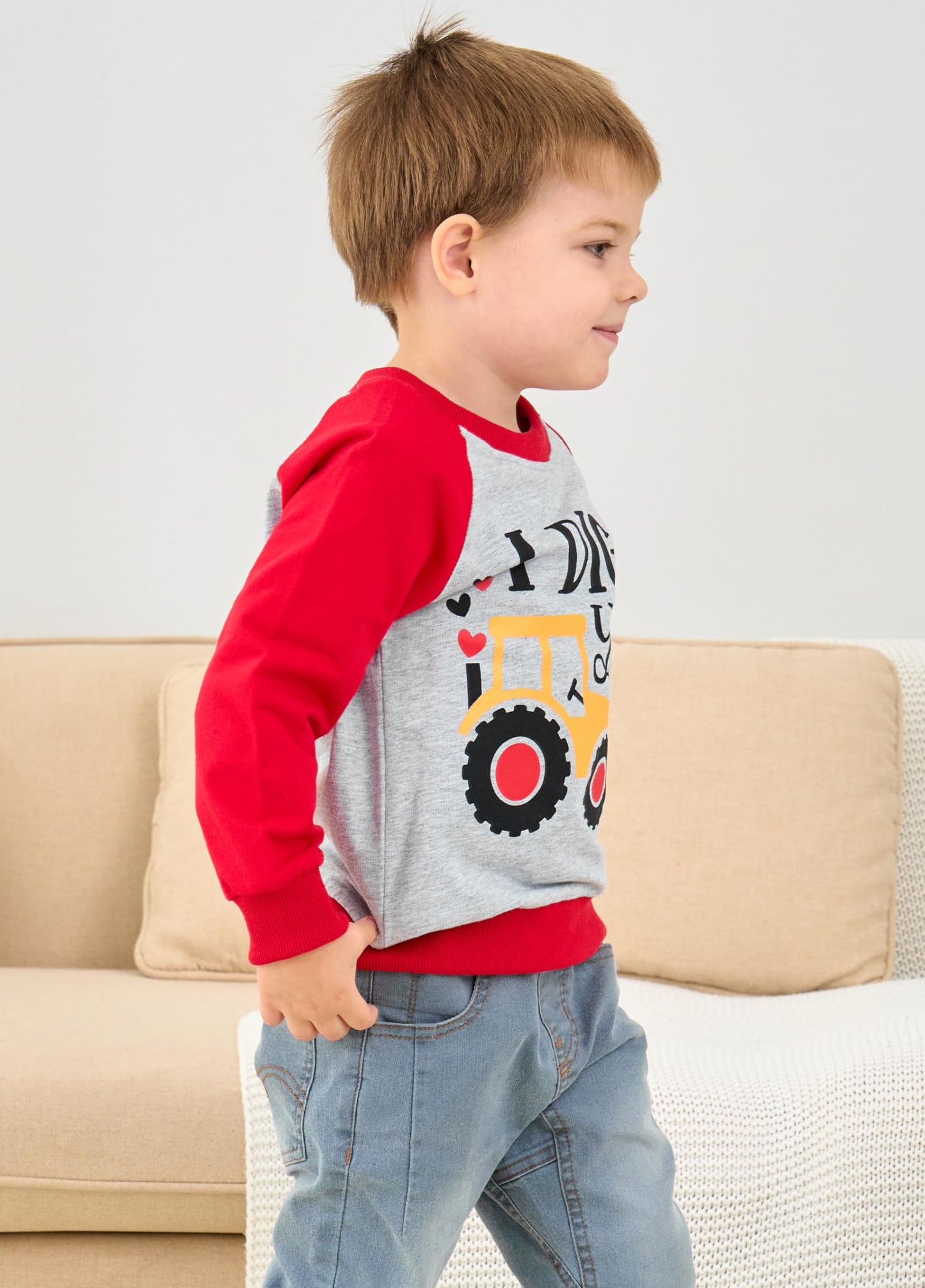 Akyzic Boys Valentines Day Clothes Toddler Heart Shirt Love Sweatshirt Toddler Boy Truck & Bulldozers Raglan Long Sleeve Pullove