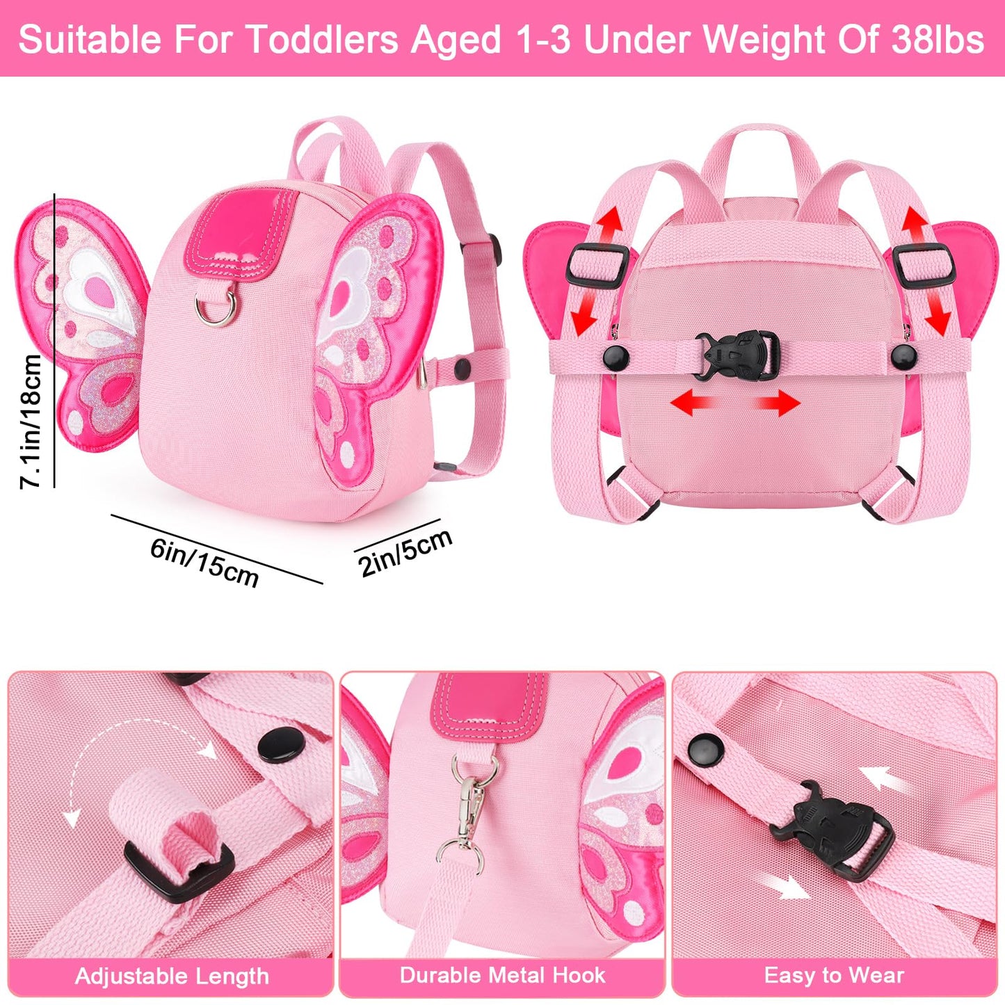 Accmor Toddler Harness Backpack Leash, Cute Butterfly Kid Backpacks With Anti Lost Wrist Link, Mini Child Backpack Harness Leash