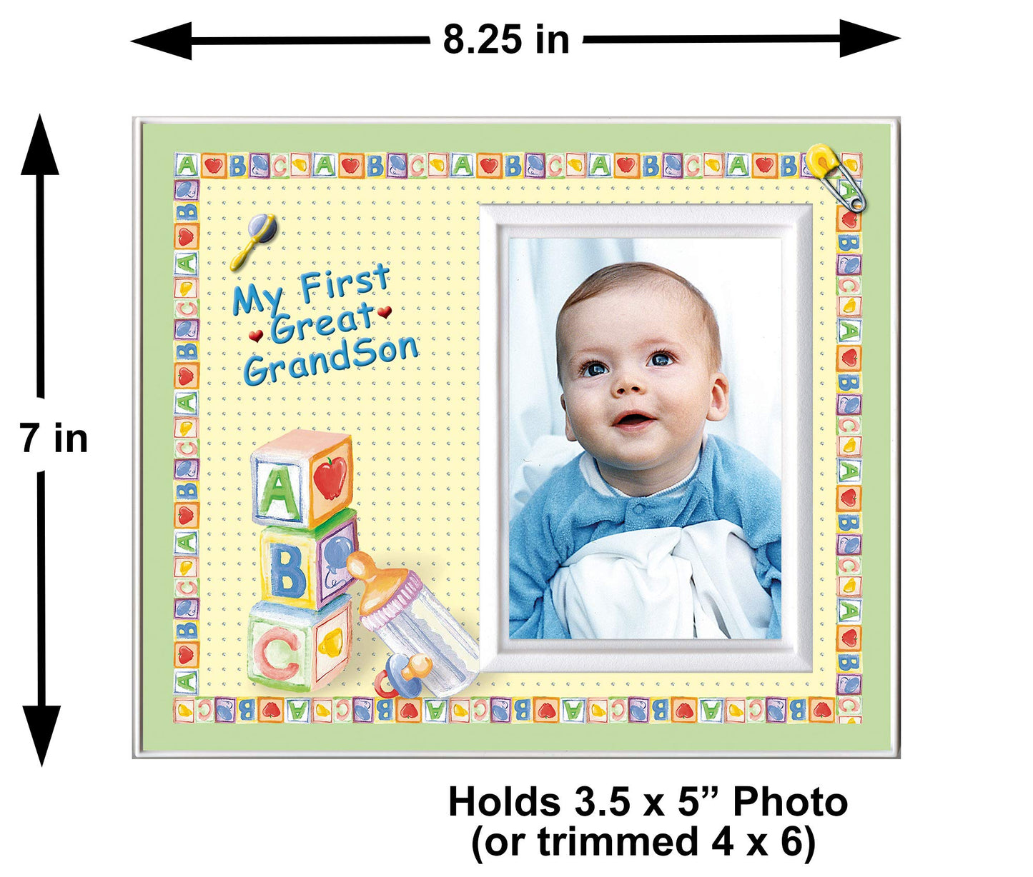 My First Great Grandson Picture Frame | New Great Grandparent Baby Announcement Gift - Sized For Tabletop 8.25 X 7 In | Holds A