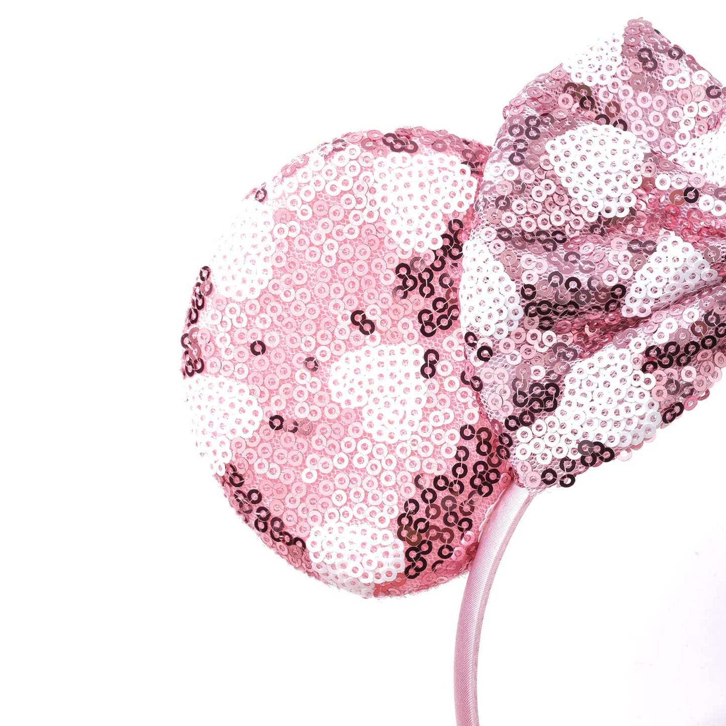 Foeran Mouse Ears Headbands Shiny Bows Mouse Ears Glitter Party Princess Decoration Cosplay Costume For Girls Women (Pink Heart