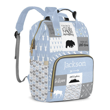Perarts Custom Diaper Bag Mommy Bag with Multi-function Shoulders Outdoor Backpack for Newborn Baby Boy Woodland Bear, Blue Cust