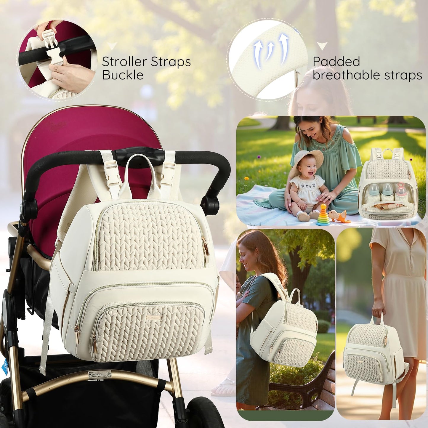 Maplelily Diaper Bag Backpack - Lightweight & Stylish, Boys, Girls & Baby Travel Essentials Tote With Changing Pad, Insulated Po