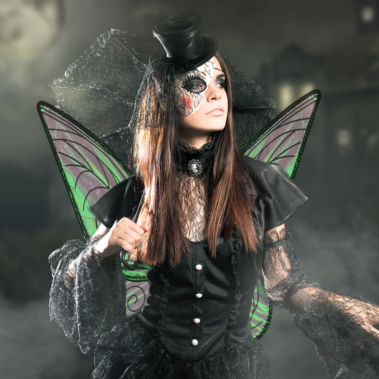 U-Zomir Fairy Costume Wings For Women Girls, Sparkle Black Fairy Butterfly Wings Halloween Costume Dress Up Christmas Birthday P