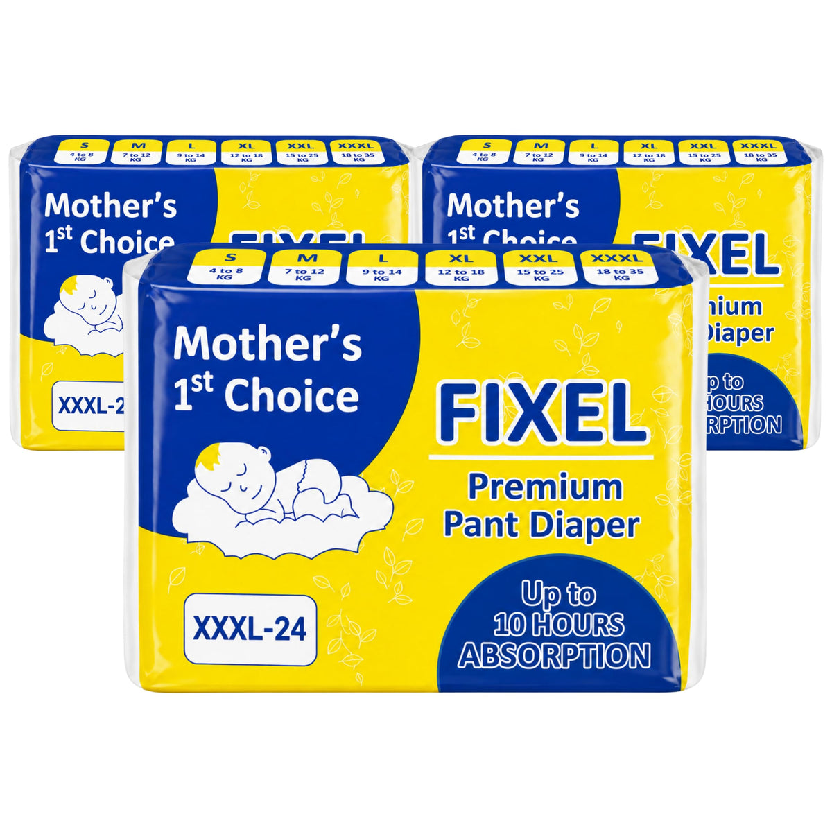 Fixel Baby Diapers Pants Triple Xl Xxxl Size Pack Of 3 (72 Pieces)