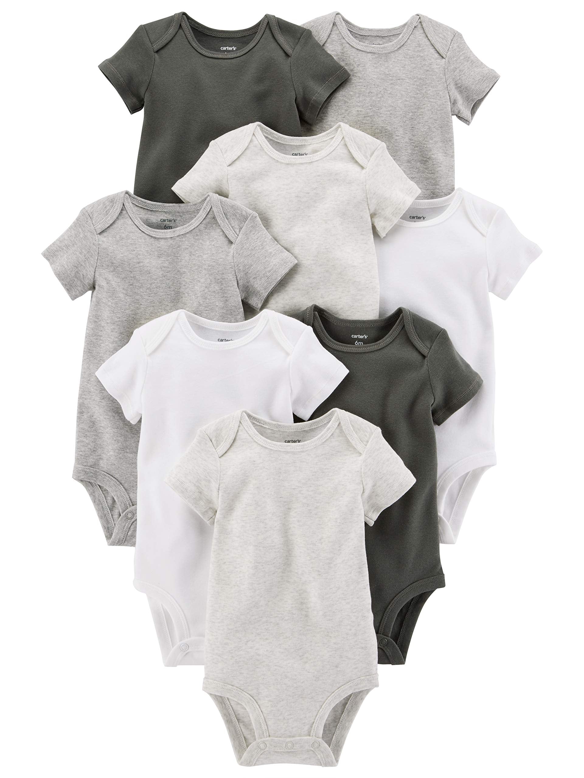 Carter'S Baby 8-Pack Short Sleeve Bodysuits, White/Grey, 3M