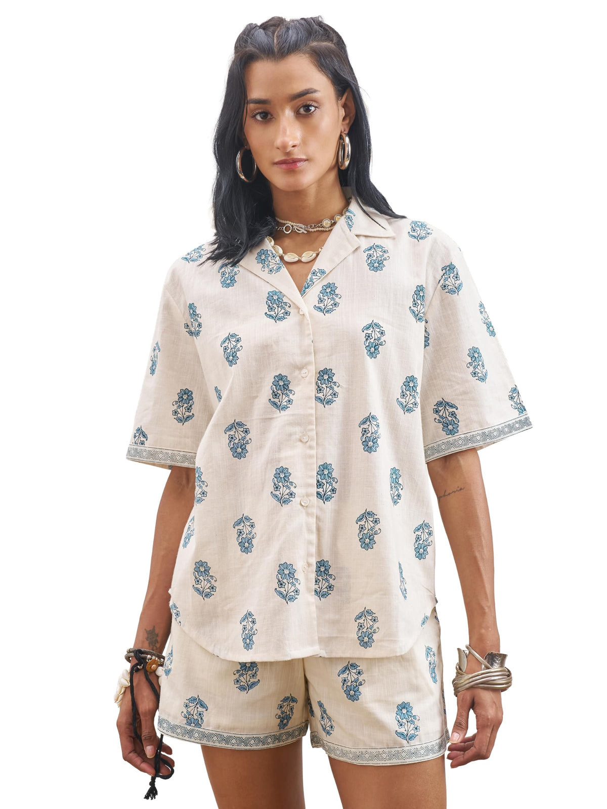 Vishudh Women Regular Fit Short Sleeve CoOrd Set Vvcs000098 Blue Xl