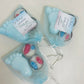 Yellow Petal  Blue Baby Feet Soap Bar & 2 Baby Theme Tealight Candle,Packed In Net Pouch With Thank You Card, Baby Shower, Hand