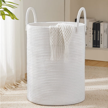 Woven Rope Laundry Hamper Basket By Youdenova, 58L Tall Laundry Basket, Baby Nursery Hamper For Blanket Storage, Clothes Hamper