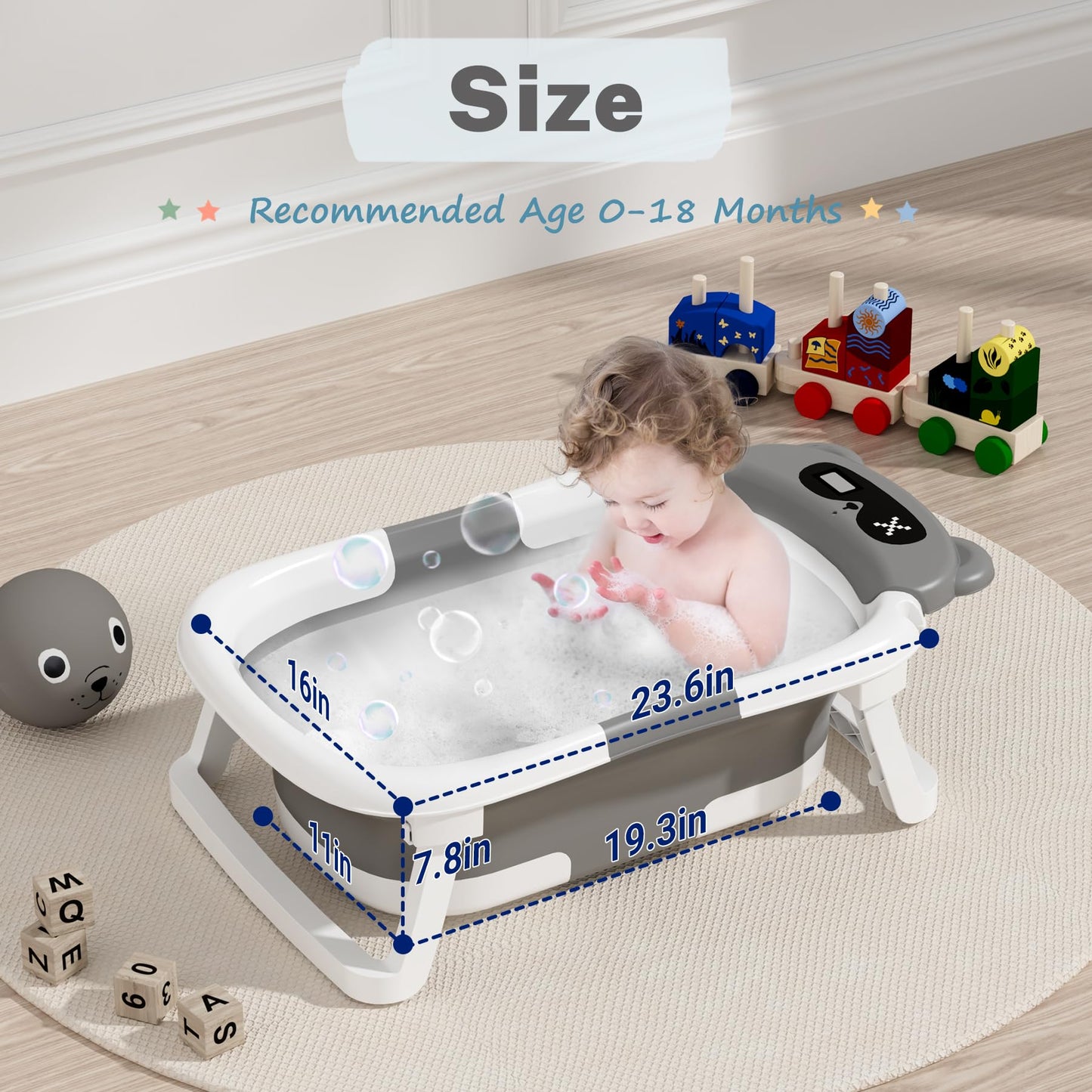 Avidor Baby Bathtub,Collapsible Bathtub For Newborn To Toddler,Durable Essential Infant Bath Tub,Portable Travel Baby Tub With S