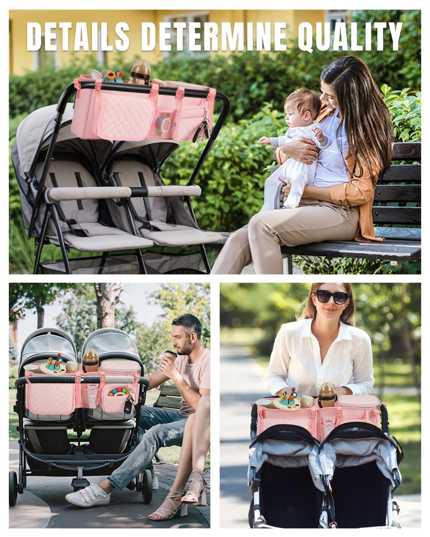 Kcross Double Stroller Organizer Bag For Bob Duallie And Baby Jogger City Mini Gt2, Double Stroller Caddy Organizers With Cup Ho