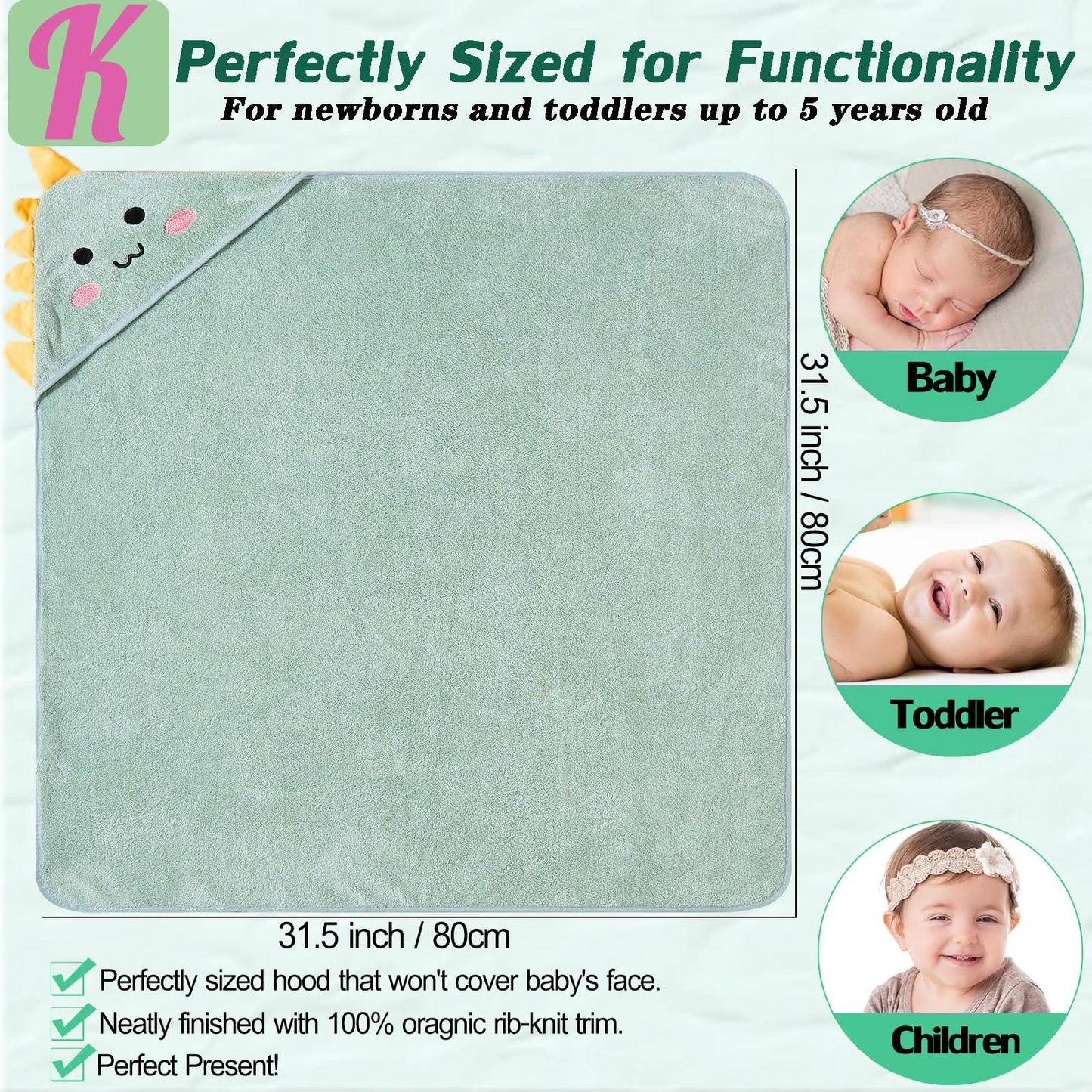 Kmilro Baby Hooded Towels 4 Pack Unisex Bath Essentials 31.5X31.5 In Coral Fleece Super Soft Absorbent Baby Towels Newborn Neces