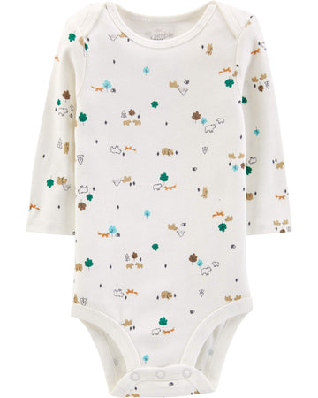 Simple Joys By Carter'S Mens 5-Pack Long-Sleeve Bodysuit (Infant) Bears/Animals Green/Stripes 12 Months (Infant) One Size