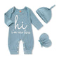 Grnshts Newborn Baby Boy Romper Coming Home Outfits Letter Print Knitted Jumpsuit+Hat+Gloves 3Pcs Clothes Set (Cadetblue, Newbor