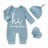 Grnshts Newborn Baby Boy Romper Coming Home Outfits Letter Print Knitted Jumpsuit+Hat+Gloves 3Pcs Clothes Set (Cadetblue, Newbor