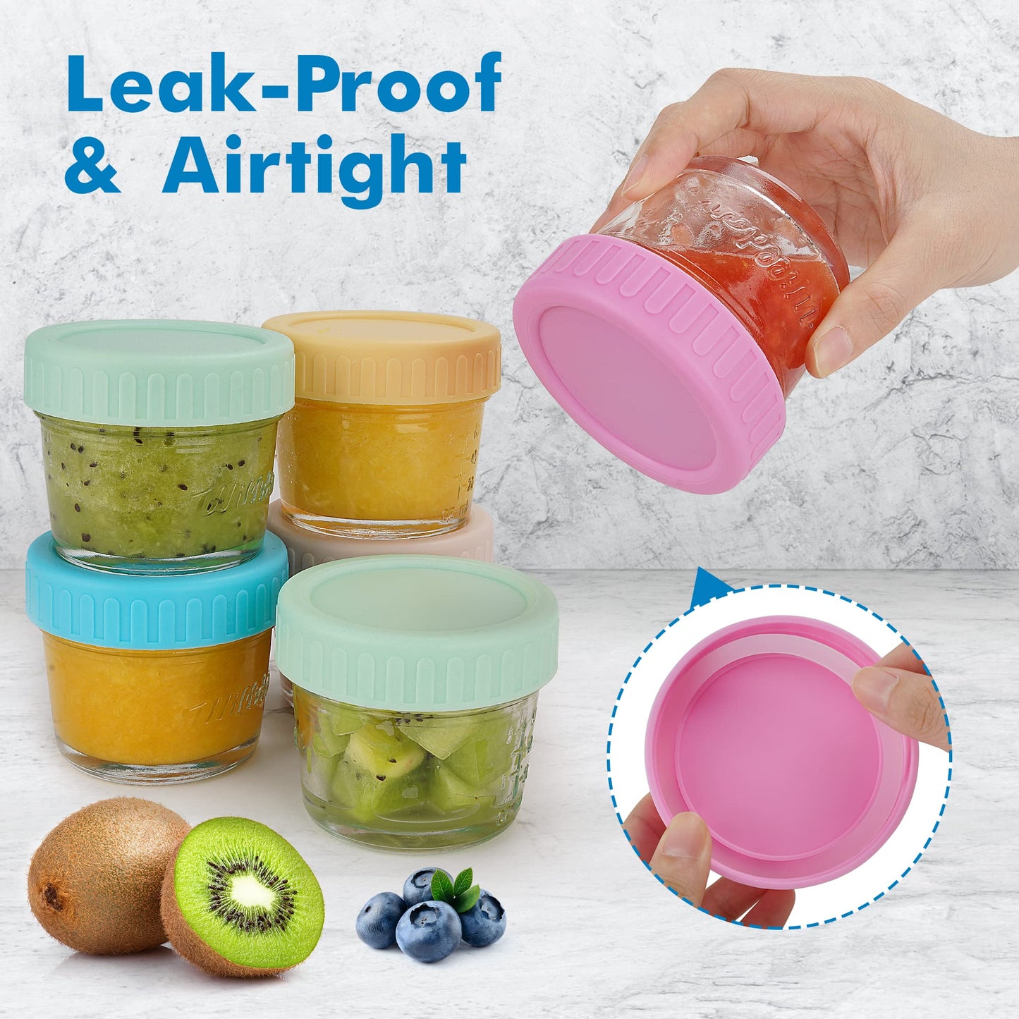 Willdan Glass Baby Food Storage Jars W/Lids (4 Oz, 6 Pack Set) Snack, Puree, Reusable Small Containers, Breast Milk, Fridge Or F