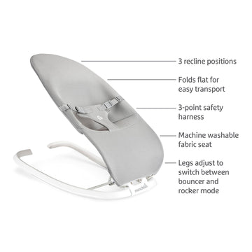 Munchkin Spring Baby Bouncer And Rocker Seat, 2-In-1 Design, Portable And Lightweight With 3 Recline Positions, Grey