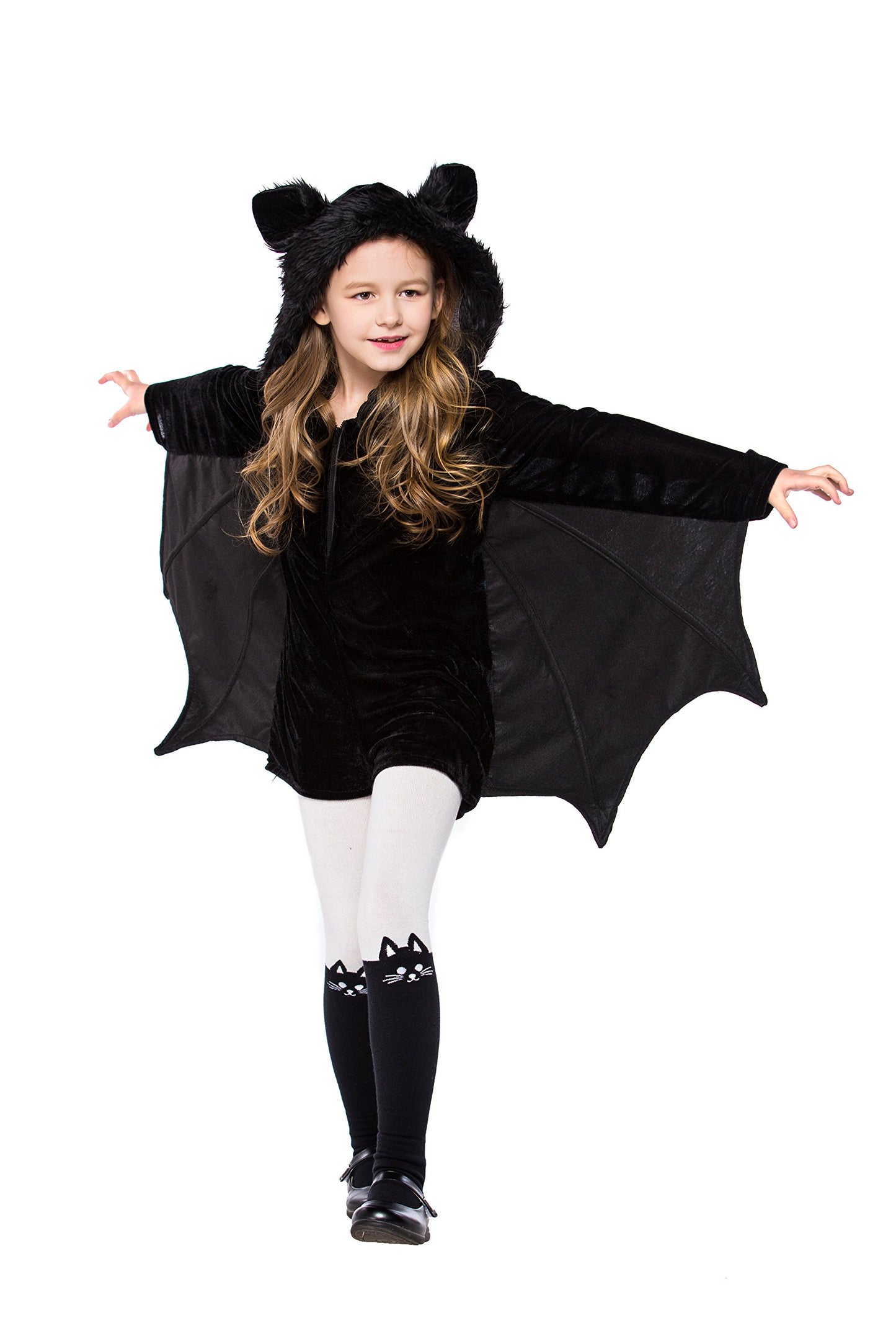 Yolsun Girls' Vampire Bat Costume, Halloween Animal Cute Dress Up (8-10Y(Suggested Height:54'-59' ), Black-1)