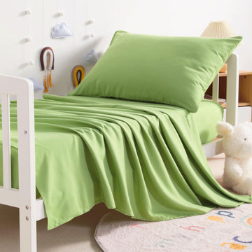 Ntbay Toddler Sheet Set - 3-Piece Microfiber Crib Sheet Set - Flat Sheet, Fitted Sheet, Pillowcase - Solid Toddler Bedding, Gree