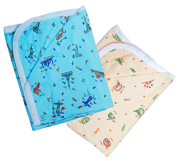 Sathiyas Akash 100% Cotton Printed Baby Towels  Pack Of 2 (Lavender || Cream)