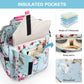 Litbear Diaper Bag Backpack, Large Capacity Multifunction Nappy Bags, Waterproof Baby Bag Floral Insulated Sturdy Travel Materni