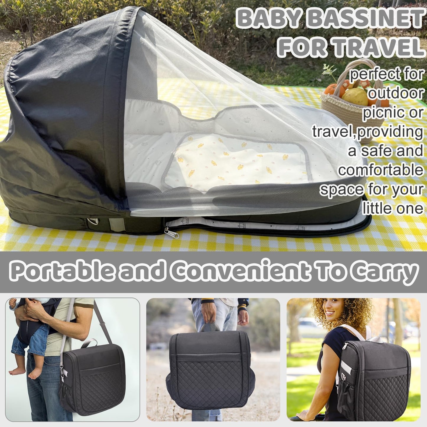 Yvmvdv Portable Travel Bassinet For 0-10M Baby, Portable Travel Baby Bed, Cosleeping Baby Bed With Mosquito Net, Lightweight And