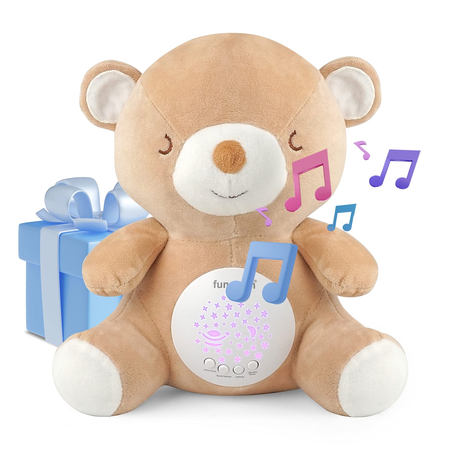 Teddy Bear Baby Soother - Sleep Soothing White Noise, Portable Night Light Projector and Melodies, Toddler Crib Lullaby Machine