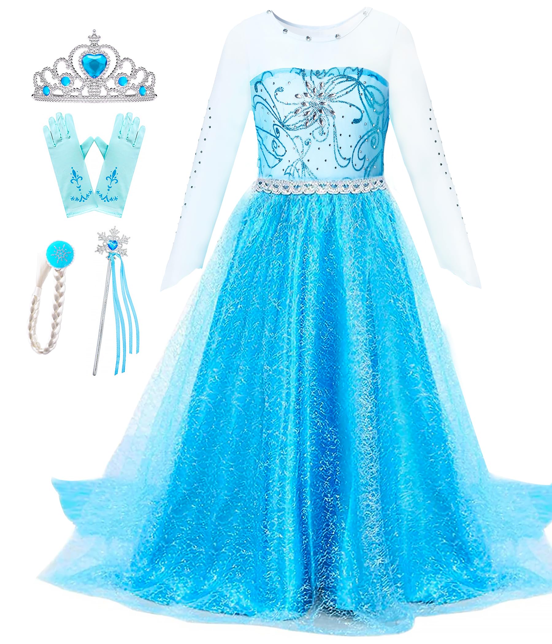 Esvaiy Girls Princess Elsa Dress Costume - Halloween Birthday Party Dress Up For Toddler Girl Kids 2T 3T 4T 5T 6T 7T 8T (7-8 Yea