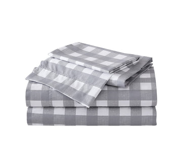 Eddie Bauer Home Sheets Cotton Percale Bedding Set, Crisp  Cool, Stylish Home Decor, Twin, Lakehouse Plaid Greywhite