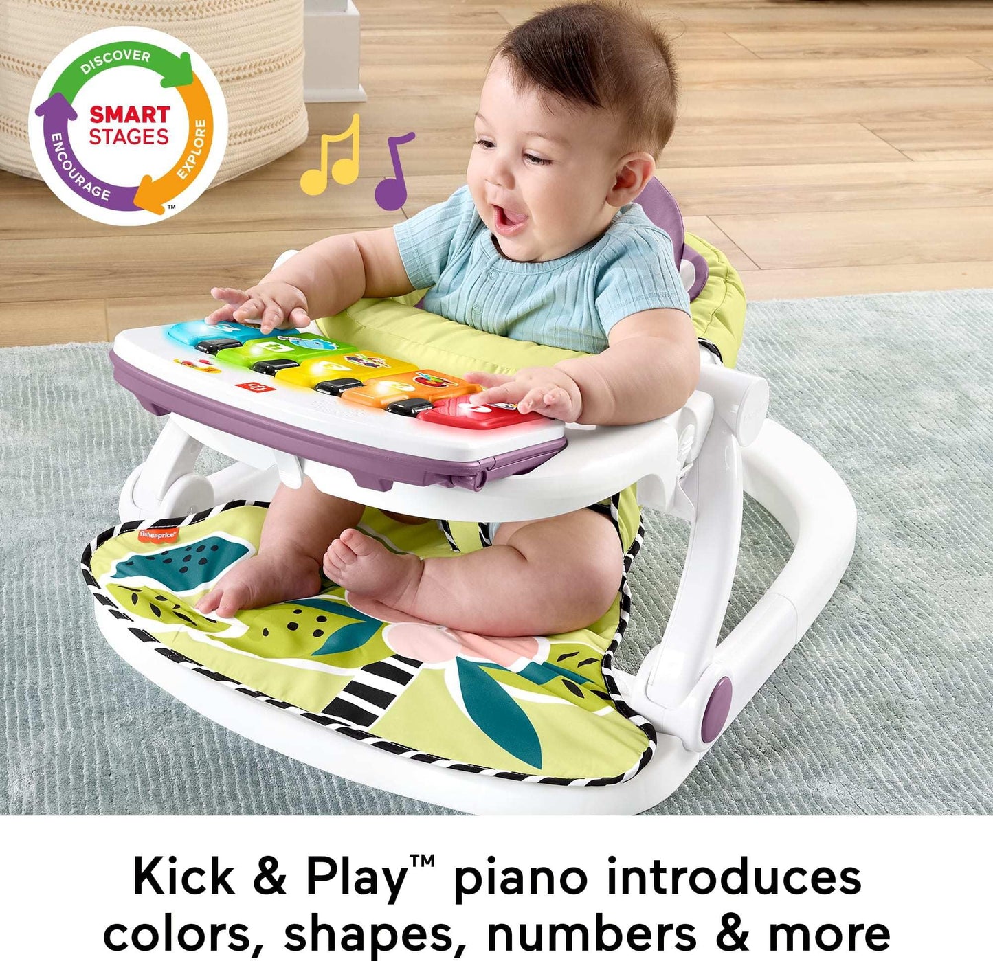 Fisher-Price Portable Baby Chair Kick & Play Deluxe Sit-Me-Up Seat With Piano, Learning & Tray For Infants To Toddlers, Purple M