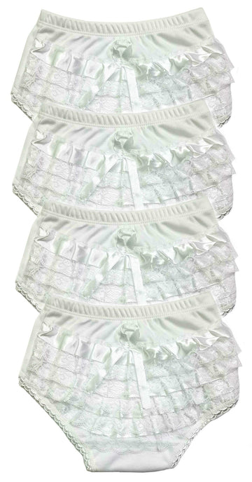 B-One Kids Baby Girls 100% Cotton Diaper Cover Bloomers 4 Pack (Size 6, White)