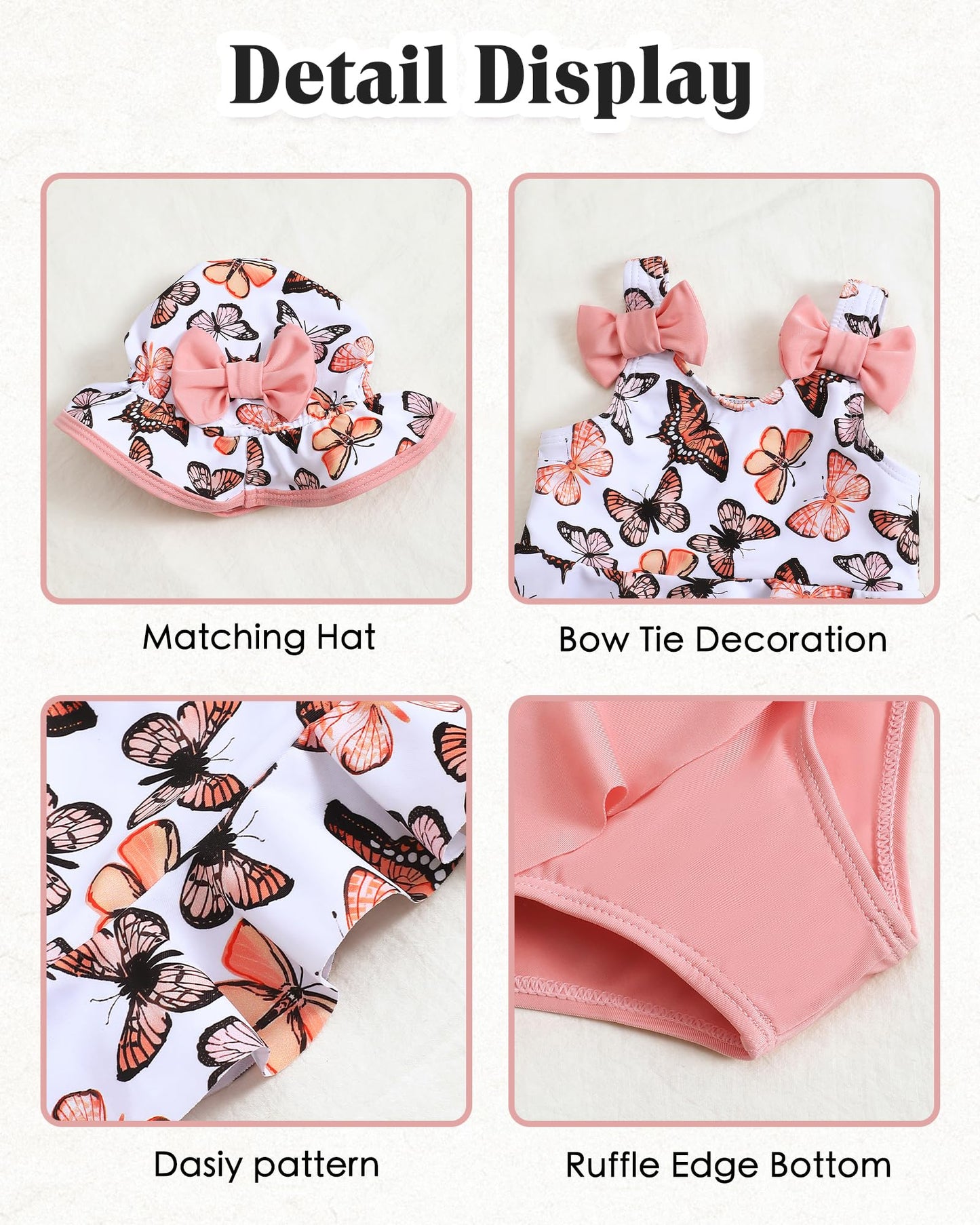 Infant Swimsuit Girl Baby Girl Bathing Suit 3-6 Months Pink Butterfly Swimwear Summer Beach Baby Bikini Tankini Hat Outfits Set
